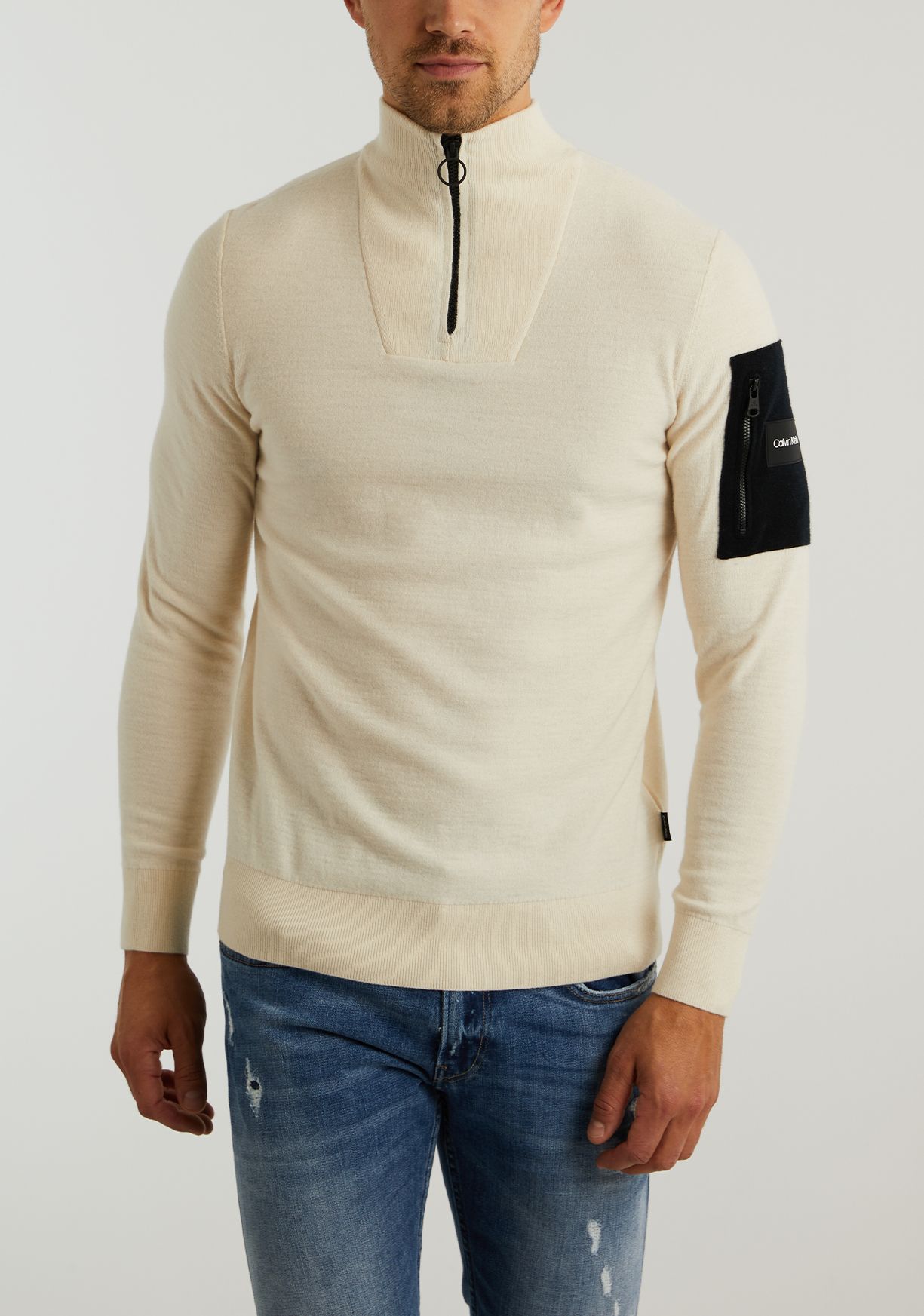 Calvin Klein Rib Detail Collar Quarter Zip Truien - Sale-jeans outlet